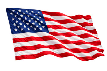 Obraz premium Waving American flag isolated PNG, United States national flag fluttering on transparent background, patriotic symbol mockup
