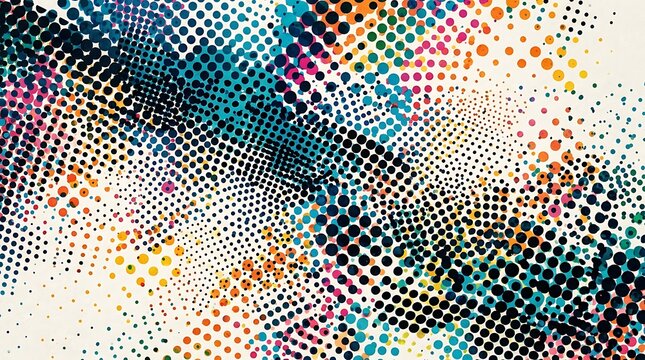 Abstract background featuring a vibrant colorful halftone dot pattern with a retro pop art style and dynamic textured artistic composition for modern design