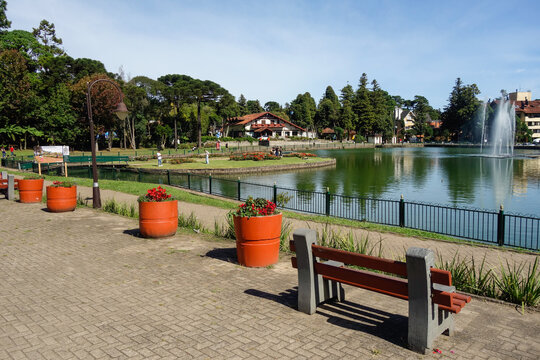 lake Joaquina in center of Gramado city, Rio Grande do Sul, Brazil