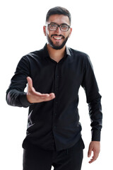 Fototapeta premium Businessman ready to shake hand in office