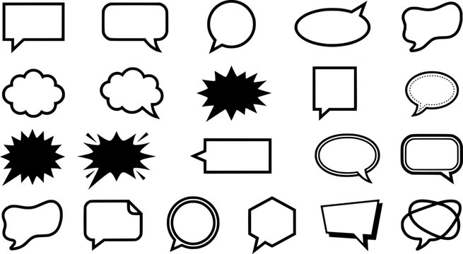 Black and White Comic Speech Bubbles and Dialogue Balloons Vector Icon Set
