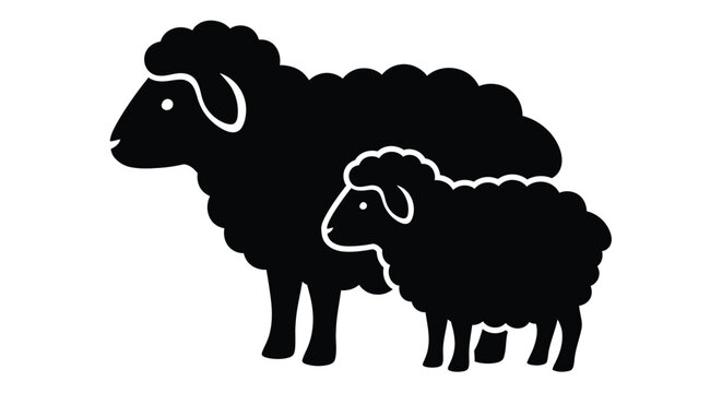 Black silhouette of a ewe and lamb standing close together