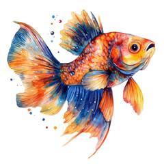 Fototapeta premium Watercolor illustration of Colorful Fish, vector artwork, isolated on white background.