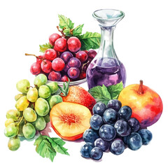 Watercolor painting of Fruit Nectar, vector illustration, isolated on white background. © Andrews