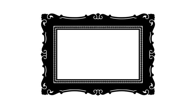 Ornate black vintage picture frame silhouette isolated on white