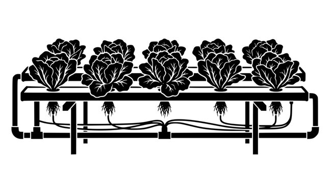 Hydroponic Lettuce System Silhouette Vector Illustration for Urban Farming