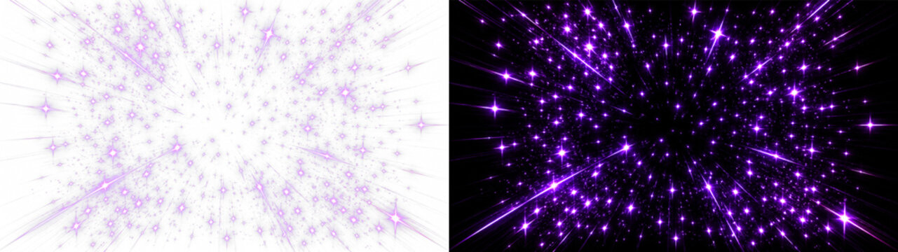Radiant purple sparkle PNG transparent overlay with luminous starburst particles, on transparent background