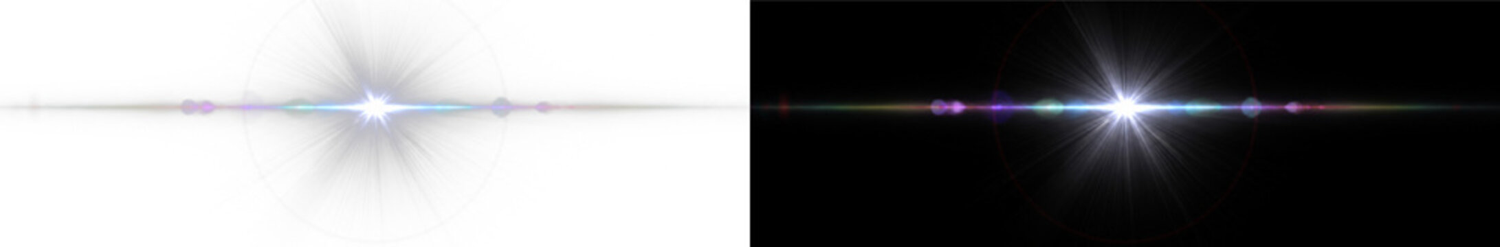 Radiant blue lens flare PNG transparent overlay with glowing horizontal optical streak, on transparent background