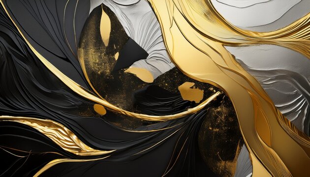 Deconstructed Black And Silver Gold Foil Abstract Art