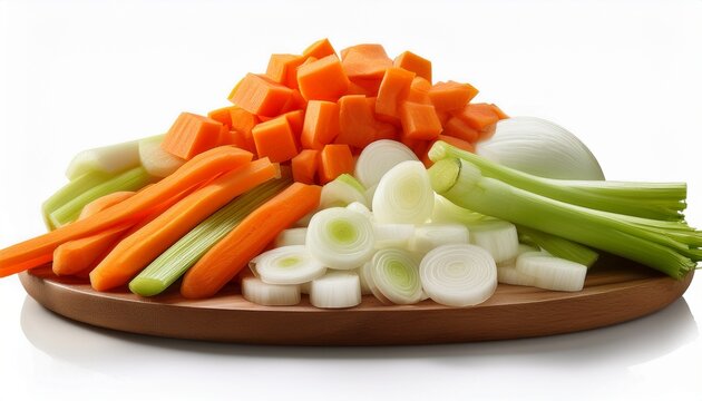 Isolated Pile Of Chopped Carrots Celery And Onions For Mirepoix Ingredient Preparation
