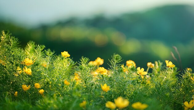 Lush Green Background Featuring Delicate Yellow Blooms