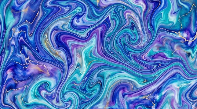 Abstract background featuring vibrant swirls of blue and purple liquid paint creating a dynamic marble effect with smooth flowing organic shapes