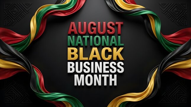 August National Black Business Month Banner Template with 3D Typography and Twisted Ribbons