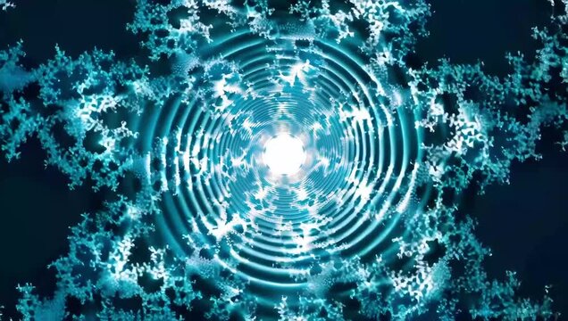 Fractal Zoom Patterns &mdash; Abstract Fractal Zoom - Recursive Geometric Crystalline Patterns in Teal and Cyan - Mathematical Depth