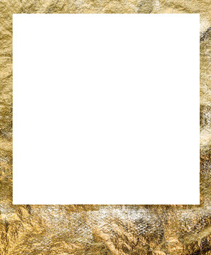 Textured golden stone surface with a transparent copy space polaroid background