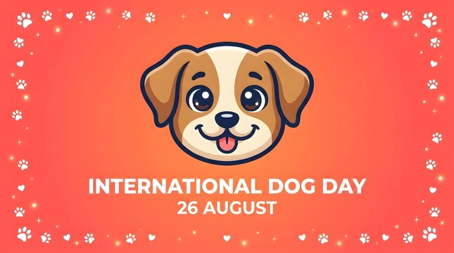International Dog Day Banner Template with Cute Puppy Face and 26 August Text