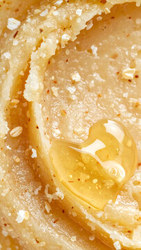 Oat and honey scrub texture showing coarse natural grains with wholesome natural mood generative AI