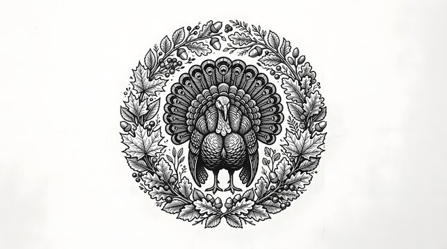 Elegant thanksgiving background with peacock and floral wreath festive autumn design