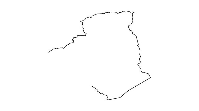 Outline drawing of Algeria map appears and animates on white background motion graphics.