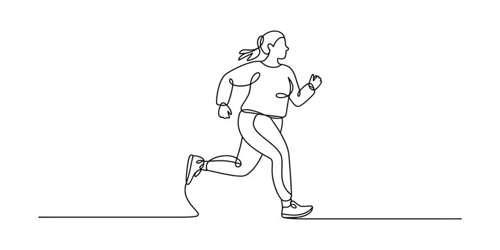 Continuous one line drawing of a woman running fast for fitness