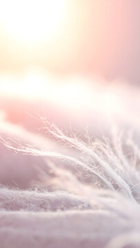 Mohair blanket surface showing long fluffy fibers catching gentle backlight creating snug winter mood generative AI