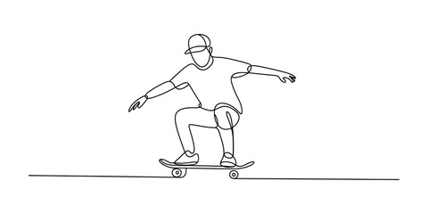 Continuous single line drawing of a person riding a skateboard © SHANTO