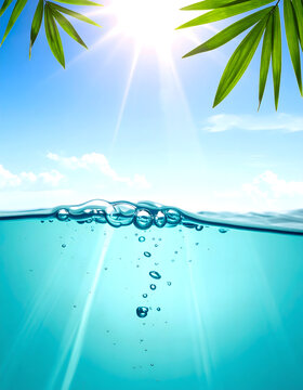 Tropical water scene with clear bubbles and soft light rays showing playful clean mood generative AI
