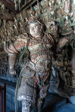 Ming Dynasty Polychrome Sculpture of Weituo Guardian at Shuanglin Temple, Pingyao, Shanxi