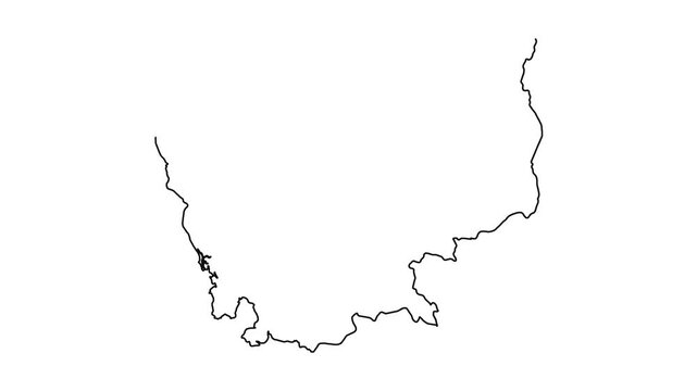 Outline map of Cambodia drawing animation isolated on white background in motion.