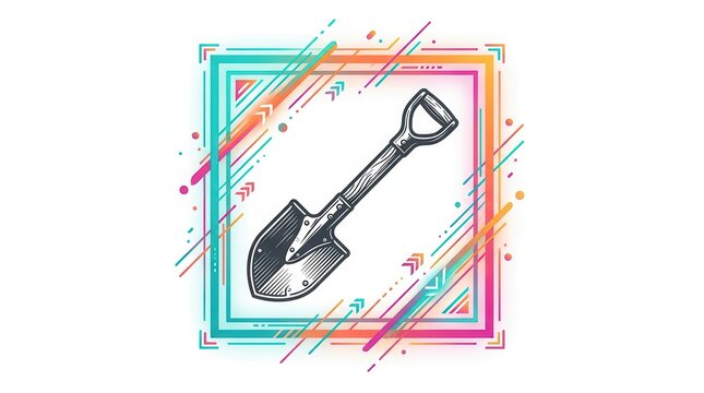 shovel icon with colorful geometric background