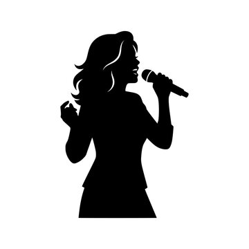Woman Singing Into a Microphone with a Silhouette Design Featuring Artwork, Music, Performance with Stage and Vocal Elements