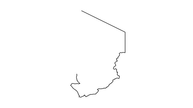 Outline map of Chad drawing animation geographic shape country outline motion.