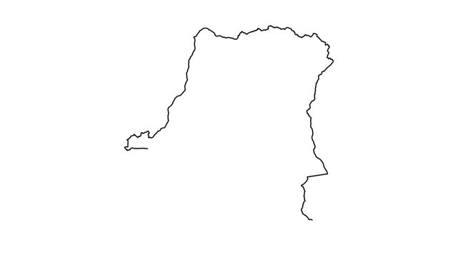 Outline map of Democratic Republic of Congo appears dynamically on white background.