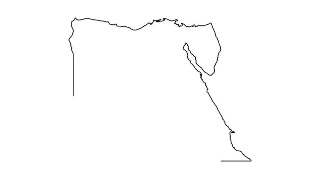 Outline map of Egypt gradually drawn on white background, national shape animation.
