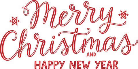 Merry Christmas and Happy New Year calligraphy typography vector with red inline lettering isolated on white background © Yesrath Hasan Sobuj