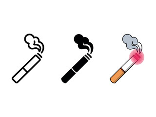 Cigarette icon. Smoking cigarette with smoke symbol. Tobacco product illustration for health, addiction and smoking concept. Nicotine use and smoking habit pictogram for medical or warning context.  © Md