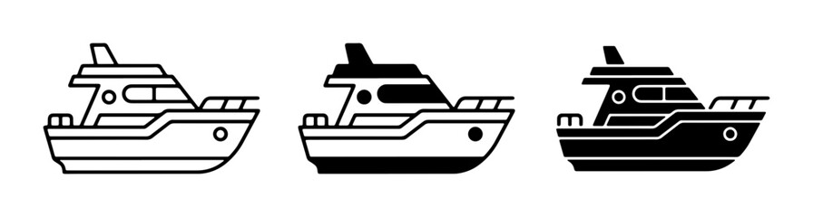 Yacht Icons Set: Outline, Silhouette, and Filled Vector Graphics for Marine and Travel Themes © Tasnia