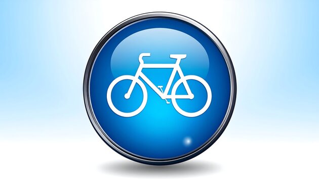 Blue bicycle icon on circular button background.