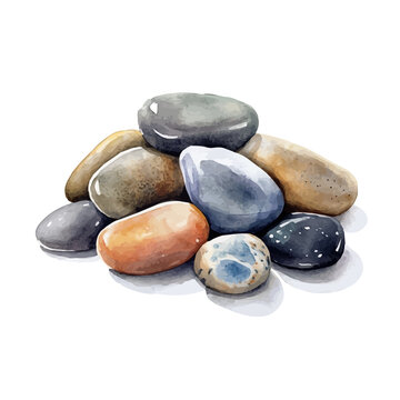 Watercolor painting of Beach Pebbles, vector illustration, isolated on white background.