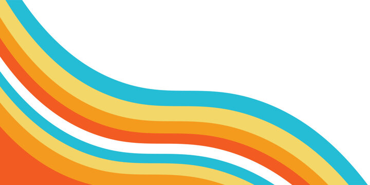 Abstract retro 70s background with colorful wavy stripes in cyan, yellow, and orange, vector illustrator, walpaper, esp 10.