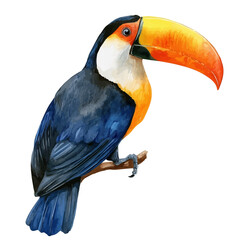 Fototapeta premium Watercolor-style vector illustration of Colorful Toucan, isolated on a clean white background.