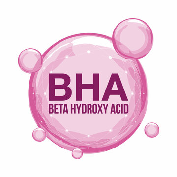 Pink glossy bubble with BHA beta hydroxy acid skincare ingredient label design