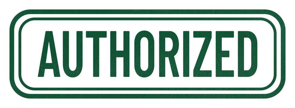 Green AUTHORIZED ink stamp with a distressed double rectangular border, isolated on a transparent background for approved access, permissions, requests, and security clearance.