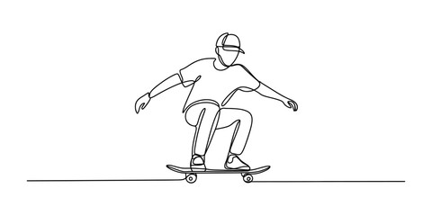 Continuous single line drawing of a person riding a skateboard © SHANTO