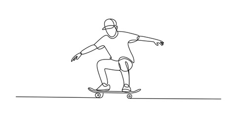 Continuous single line drawing of a person riding a skateboard © SHANTO