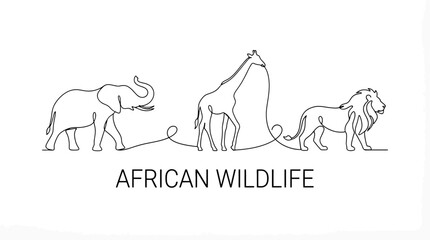 Obraz premium Collection of artistic black vector silhouettes featuring diverse African safari wildlife including majestic elephant, tall giraffe, fierce lion, and rhino isolated on white background.