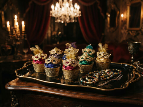Luxury Venetian Carnival Cupcakes with Gold Masks and Feathers