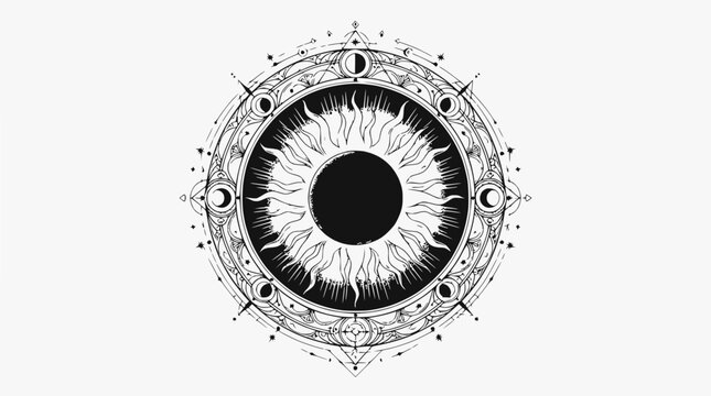 Mystical Sun and Moon Phases Celestial Mandala Emblem
