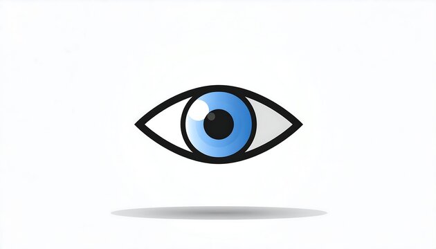 Blue eye icon on white geometric background.