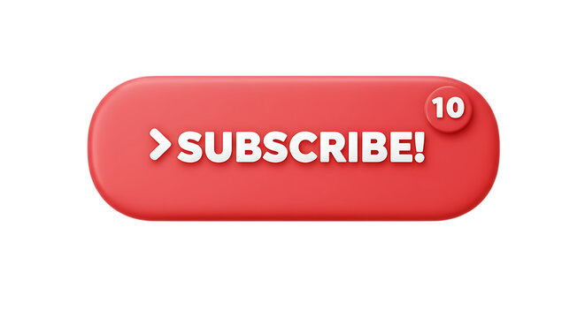 3d icon of a red 3d button with the word subscribe and a notification count isolated on transparent background